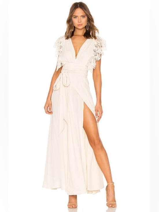 Jen's Pirate Booty Dresses & Skirts - Jen's Pirate Booty White Poppy Wrap Bohemian Lace-Trim Maxi Dress in Cream